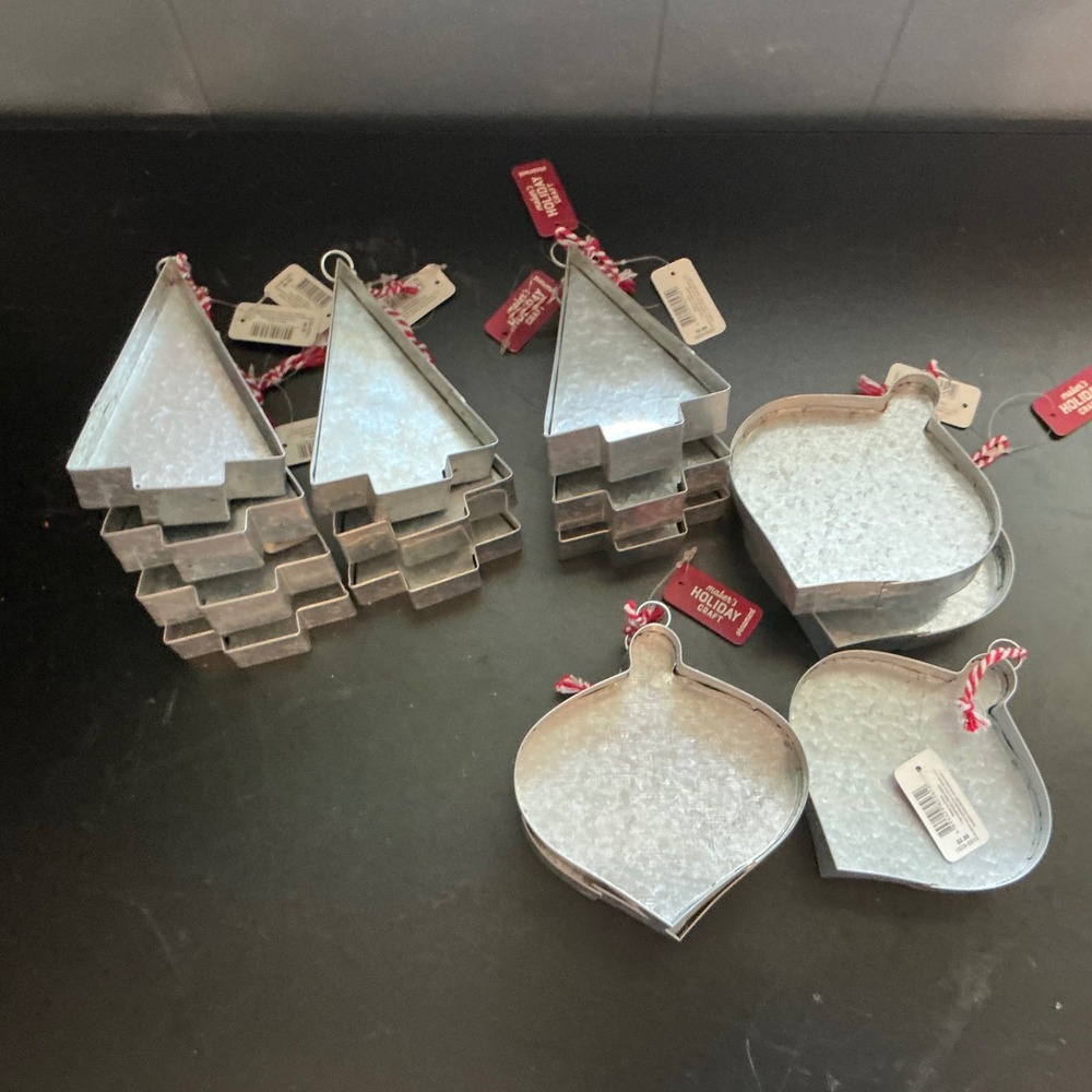 Makers Holiday Craft Galvanized Metal Christmas Ornaments Tree & Bauble Lot NWT